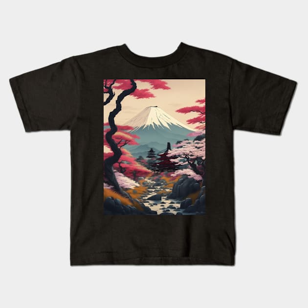 Serene Mount Fuji Sunset - Peaceful River Scenery Kids T-Shirt by star trek fanart and more